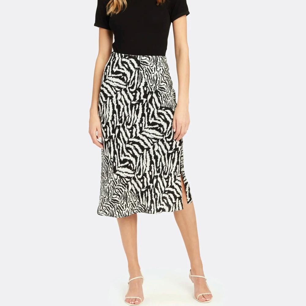 All Saints Black and White Zebra Print Midi Skirt